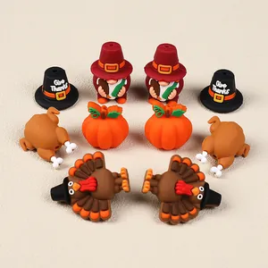 Set de 10 cuentas de silicona 3D de Acción de Gracias con pavo, calabaza y gnomo