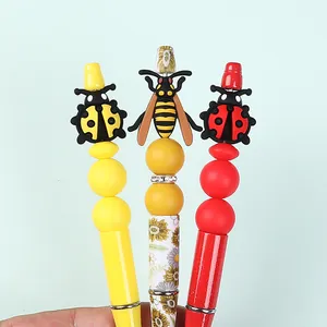 Creative 3D ladybug and bee silicone bead pens for DIY jewelry and school supplies
