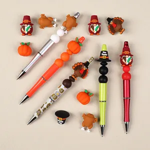 Set de bolígrafos DIY de Acción de Gracias con cuentas de silicona de pavo y calabaza