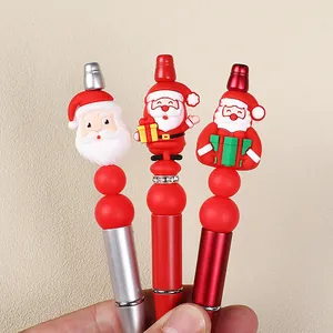 Set penne con perle in silicone 3D Babbo Natale con corpo in metallo rosso glitter e argento