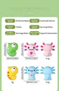 Macro detail of 3D chameleon and axolotl silicone beads for DIY craft pens