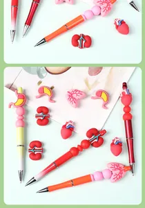 Macro detail of creative 3D silicone organ beads on colorful DIY beaded pens