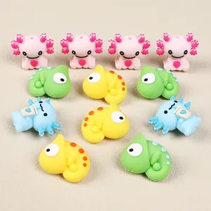 Colorful 3D silicone chameleon and axolotl loose beads for DIY cartoon jewelry making