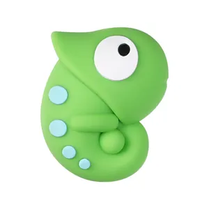 Cute green 3D chameleon silicone bead with blue dots for DIY children jewelry making