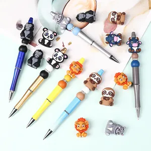 Penne colorate con perline in silicone animali 3D e ciondoli leone, panda e mucca