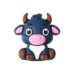 Perla in silicone a forma di mucca blu 3D per braccialetti fai da te e portachiavi