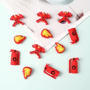 Feuerwehr Thema 3D Silikon Perlen Feuerlöscher Maske Flamme Für DIY Perlenstift Schmuckherstellung BPA Frei Silikon Lose Perlen