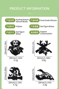 Detail showing various hunting season silicone beads with duck and rifle motifs and sizes