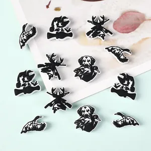 Hunting theme silicone shoe charms featuring retrievers and forest silhouette ducks set