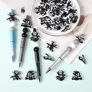 DIY beaded pens with hunting theme silicone beads in blue, grey, black and white