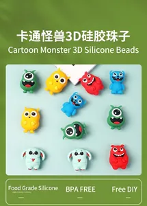 Detailansicht bunter BPA-freier 3D Monster-Silikonperlen für kreative DIY-Projekte