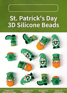 Dettaglio di perle in silicone alimentare per San Patrizio con gnomi e motivi verdi