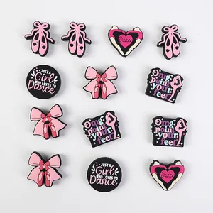 Pink and black ballet theme PVC shoe charms set featuring ballet shoes and bow designs