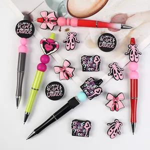 Ballerina themed creative beadable pens set with silicone beads and ballet shoe charms