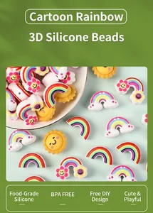 Macro detail of BPA-free 3D silicone rainbow beads for DIY jewelry and baby teethers