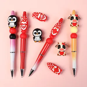 Creative 3D silicone bead pens featuring penguin, gnome and cow cartoon character designs