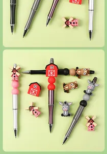Λεπτομέρεια πένας DIY με χαριτωμένα τρισδιάστατα ζώα φάρμας σιλικόνης και μεταλλικά σώματα