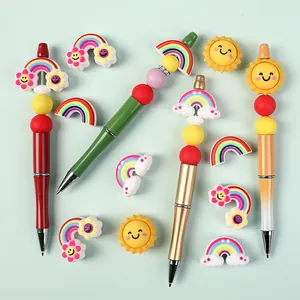 DIY colorful rainbow 3D silicone bead pens with cute sun and cloud cartoon charms