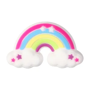 3D rainbow silicone beads with white clouds and stars for DIY jewelry and phone charms