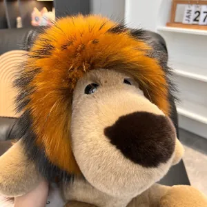 Large 45cm plush lion doll with fluffy rex rabbit fur and realistic mane details