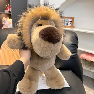 Detailed close-up of a large fluffy lion plush pendant with soft brown faux fur and thick mane