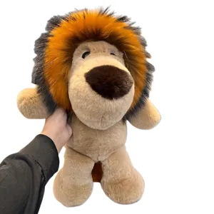 45cm oversized rex rabbit fur lion plush doll with thick brown mane for bag accessory