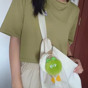 Cute Monster Duck Plush Keychain Faux Fur Pom Pom Bag Charm For Backpack Car Key Ring Women Girls Gift Accessory