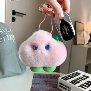 Cute pink plush princess keychain pendant for bags with soft fur and creative design