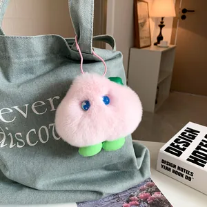 Creative Pink Plush Monster Keychain Pendant Cute Peach Shape With Star Eyes Artificial Fur Bag Charm Bestie Couple Gift