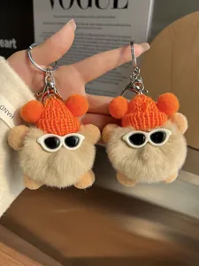 Détails de pendentifs boules de charbon en peluche avec bonnets et lunettes pour accessoires