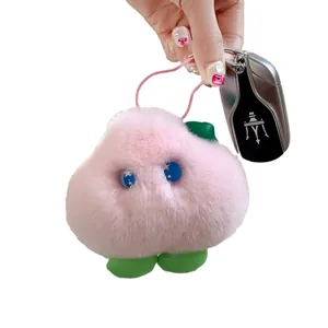 Pink plush cartoon princess keychain fuzzy bag pendant charm with blue star eyes