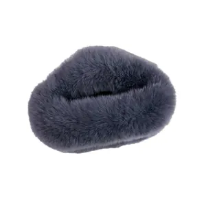 Plush charcoal grey faux rabbit fur claw clip with large cloud design for women