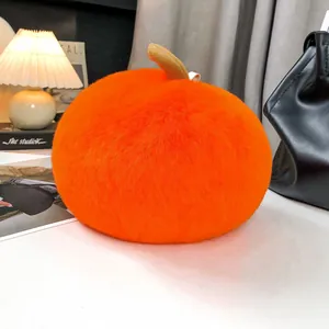 Faux rabbit fur orange persimmon plush pendant used as a cute bag charm for gift