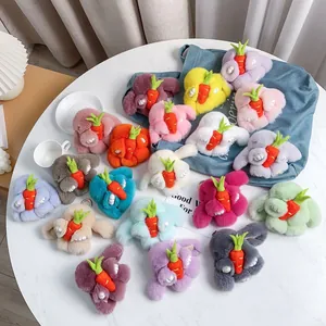 Porte-clés lapins mignons en fausse fourrure avec carottes en diverses couleurs vives