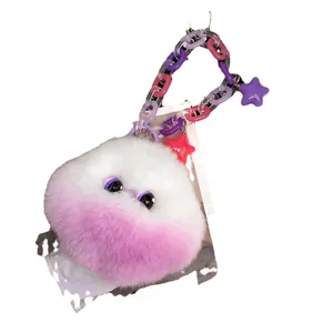 Furry gradient rabbit fur cloud keychain with colorful chain and star charms