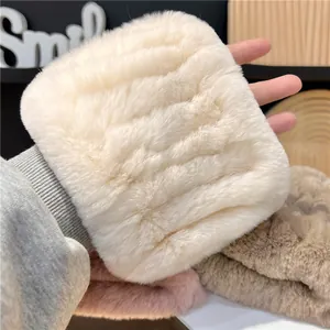 Echt Rex Konijnenbont Nekwarmer Herfst Winter Dik Warm Elastisch Pluche Sjaal Voor Vrouwen Kinderen Effen Kleur Zachte Bontsjaal