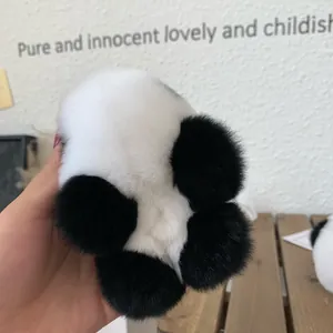Portachiavi panda in morbida pelliccia di coniglio rex come ciondolo carino per borsa