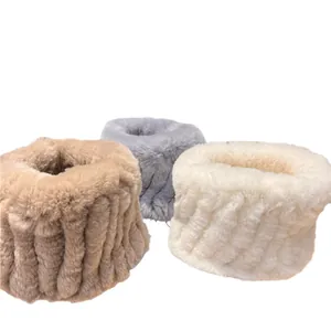 Set van 3 nekwarmer van rex konijnenbont in bruin, grijs en crèmewit voor de winter