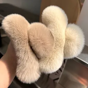 Large Plush Rex Rabbit Fur Hair Claw Clip For Women Winter Oversized Furry Shark Clip Hair Accessories Elegant Headwear