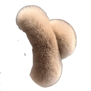 Large fluffy faux rabbit fur hair claw clip in apricot beige for women's winter hair styling