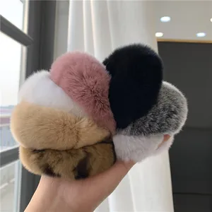 Plush faux rabbit fur oversized hair scrunchies in various soft winter colors