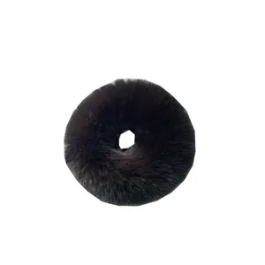 Minimalist black real rabbit fur hair scrunchie with soft plush texture for women