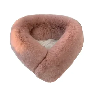 Plush pink faux rex rabbit fur scarf for women, thick winter warm neck warmer accessory