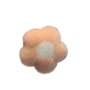 Porte-clés mignon en fourrure de vison en forme de fleur orange pour décoration de sac