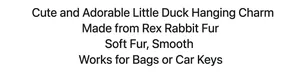 Detail showing premium rex rabbit fur material for the soft duckling keychain charm