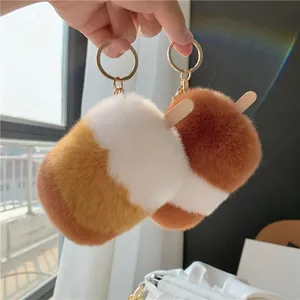 Süßer Eis am Stiel Plüsch Schlüsselanhänger aus Rex Kaninchenfell in Orange und Braun