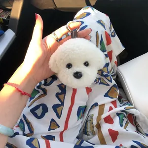 Simpatico portachiavi cane Bichon di peluche bianco, ciondolo soffice per borsa