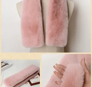 Detailed close-up of thick pink faux fur scarf texture and elegant styling on a mannequin