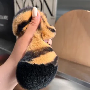 Cute faux fur tiger tail keychain plush pendant with soft leopard stripe texture