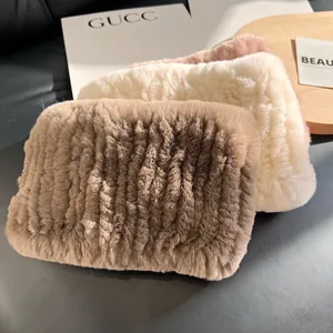 Close-up of thick rex rabbit fur texture on versatile elastic winter neck warmers